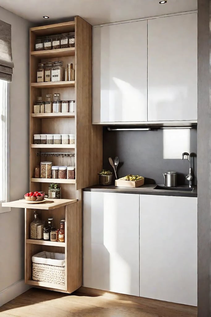 Foldable table and compact stools in a small kitchen