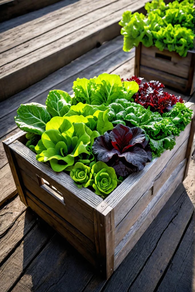 Freshly harvested lettuce varieties in a rustic setting