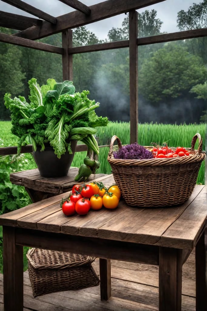 Freshly harvested vegetables from a container garden