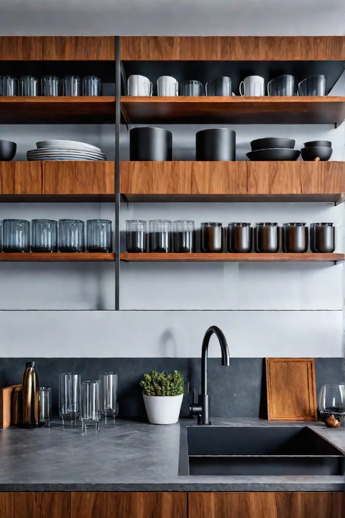 Functional Scandinavian kitchen with open shelving and colorful accents