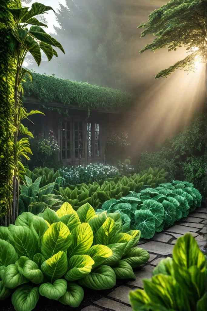 Harmonious garden scene with intermingled plants