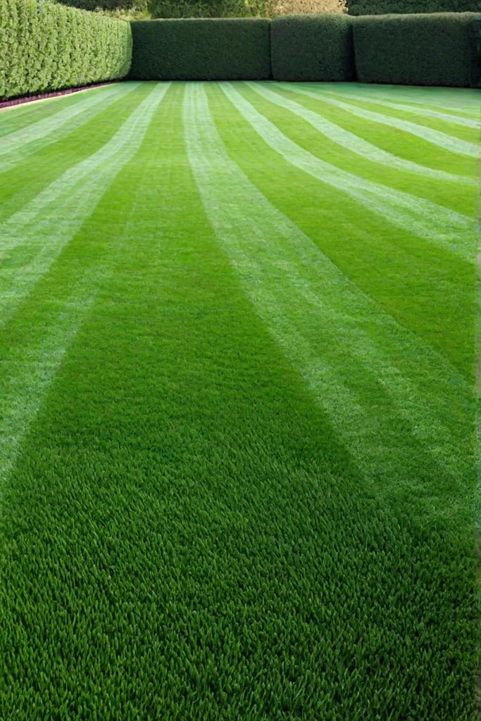 Healthy green lawn with visible mowing lines