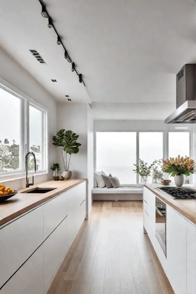 Minimalist Scandinavian kitchen bathed in sunlight