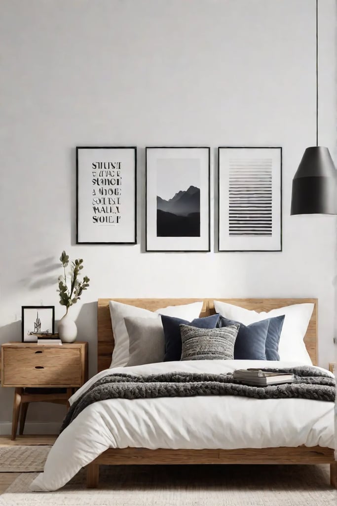 Minimalist bedroom with modern wall decor
