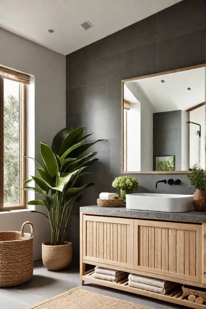 Natural and calming bathroom with wood and stone elements