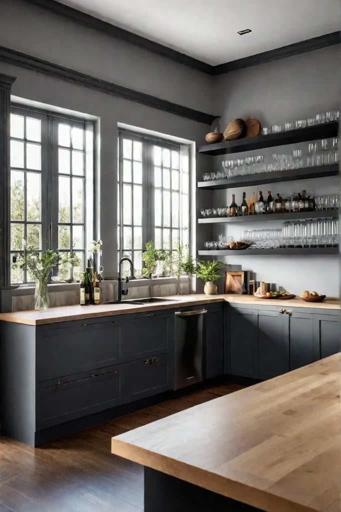 Open shelving bar area