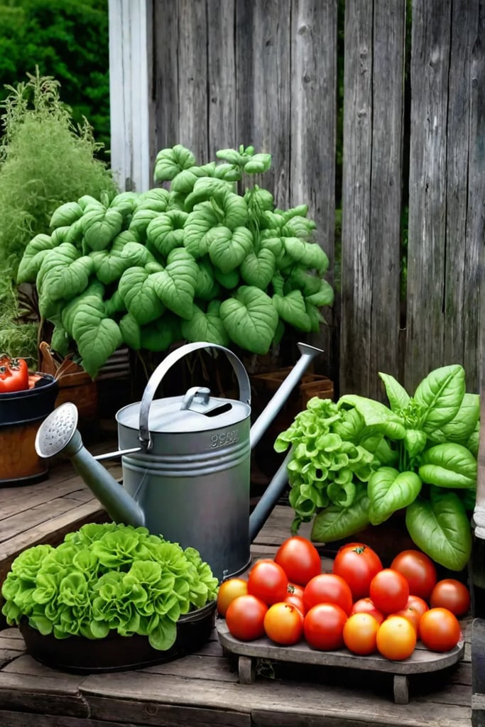Organic kitchen garden with vibrant flowers and vegetables