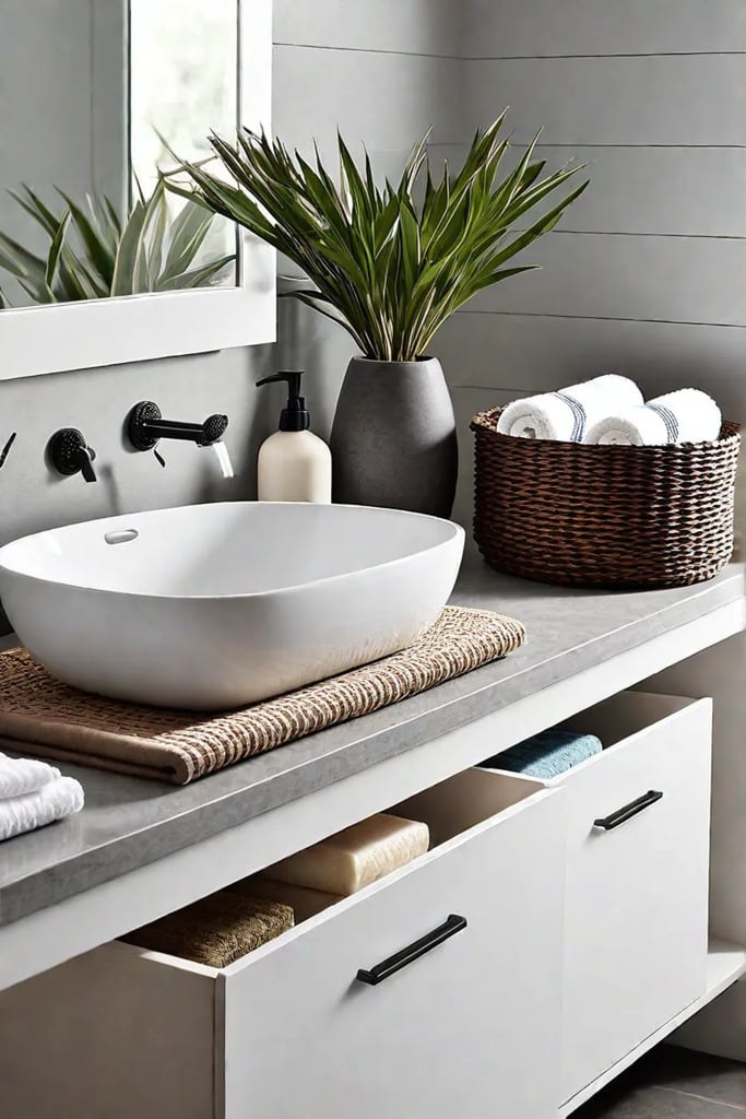 Organized and clutterfree bathroom with builtin shelves