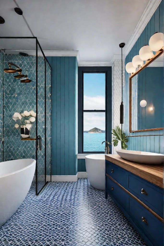 Playful coastal bathroom with vintage nautical accents