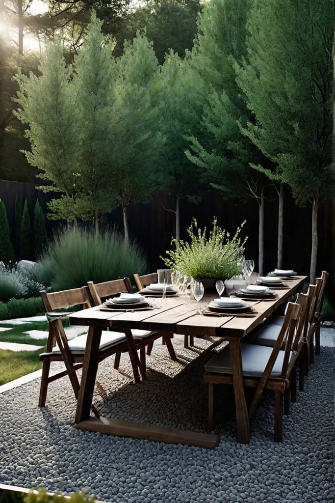 Rustic dining set made from reclaimed wood in a natural setting