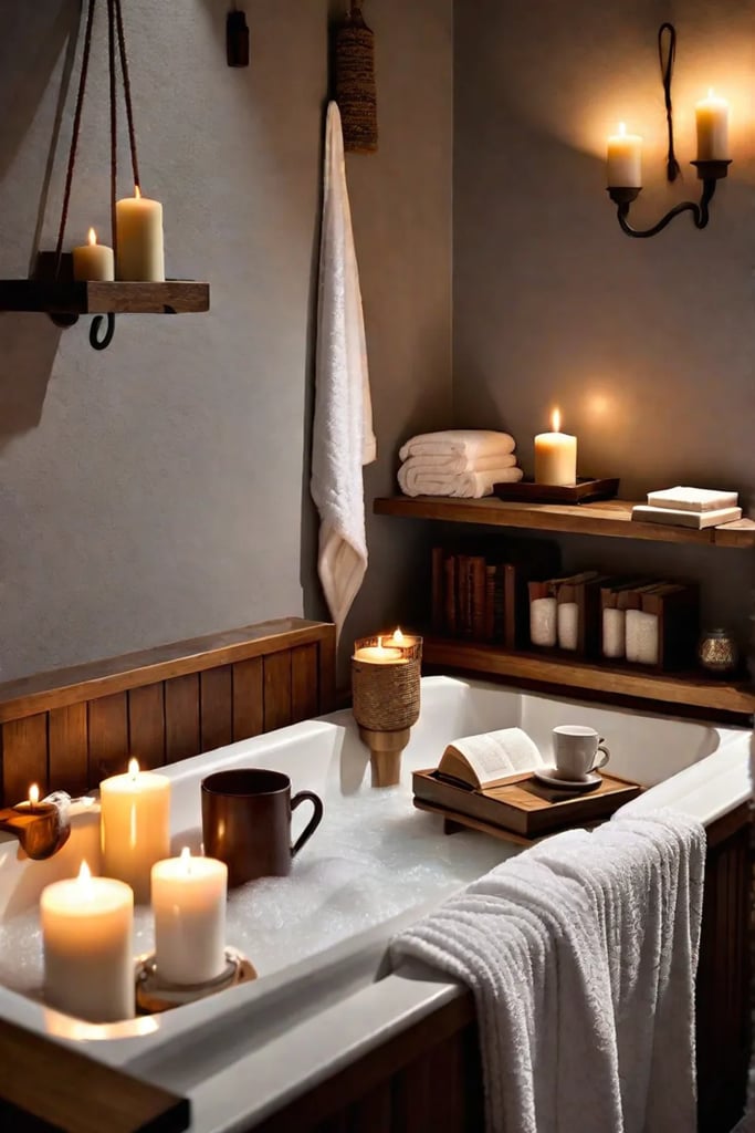 Scandinavian bathroom with soaking tub and relaxing atmosphere