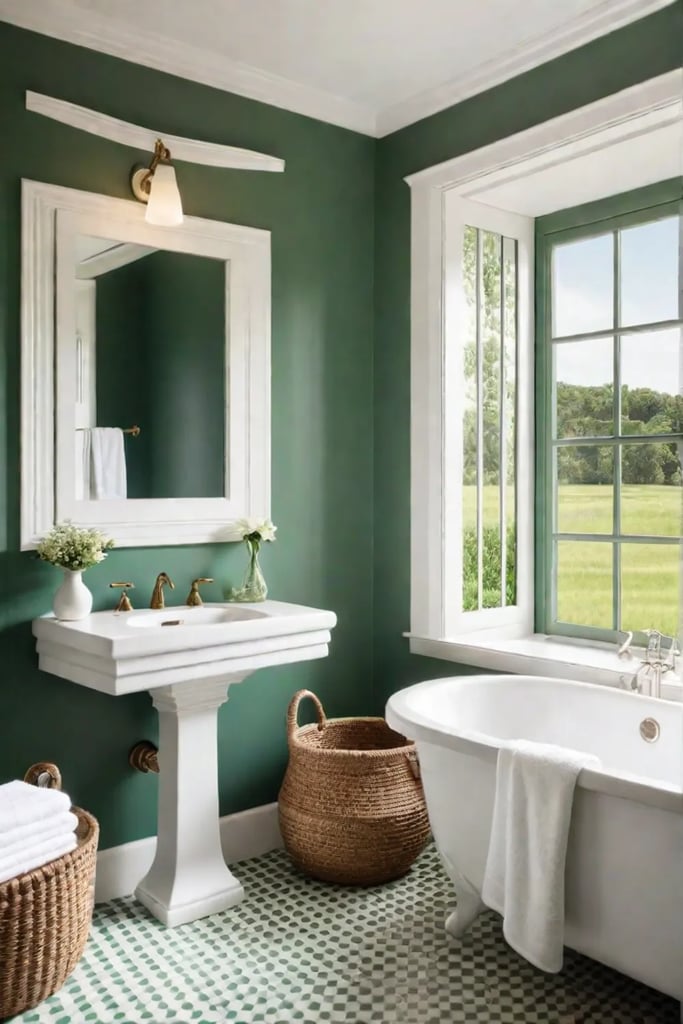 Scandinavian bathroom with white tile floor and pedestal sink