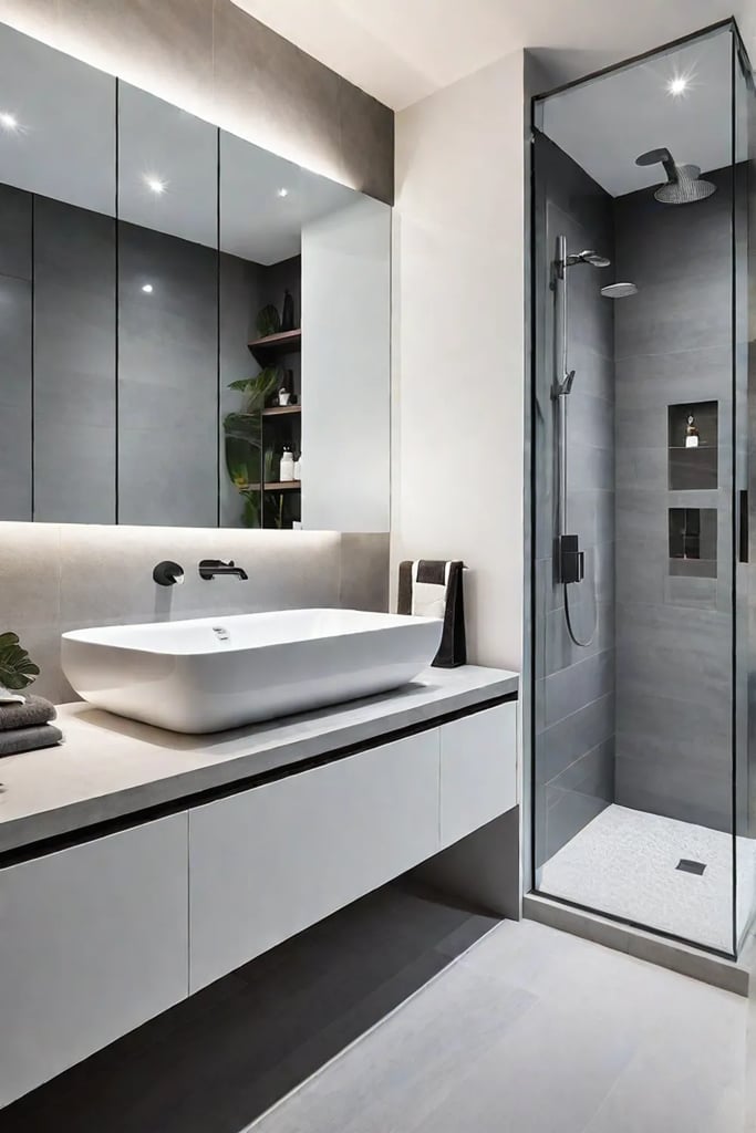 Spacious bathroom with walkin shower and ample storage