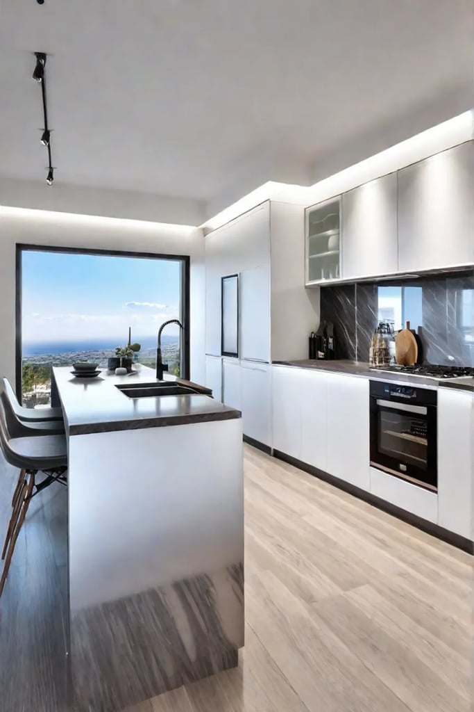 Statement backsplash in a compact kitchen