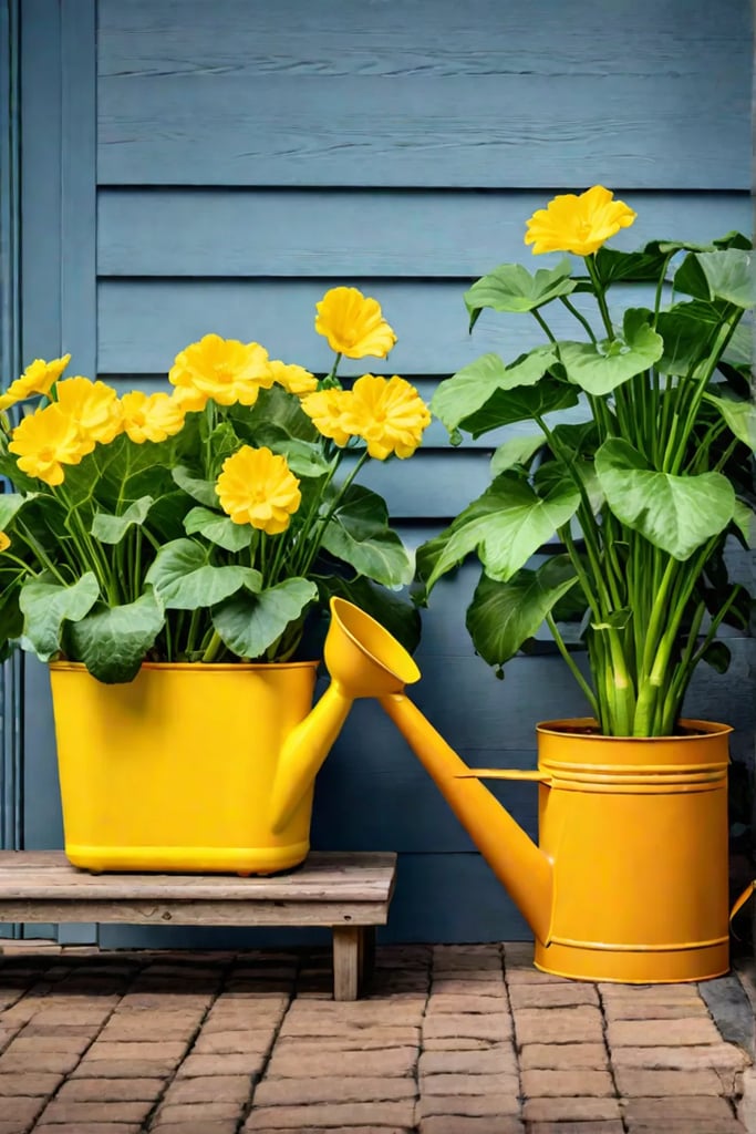 Urban gardening with zucchini plants in terracotta pots
