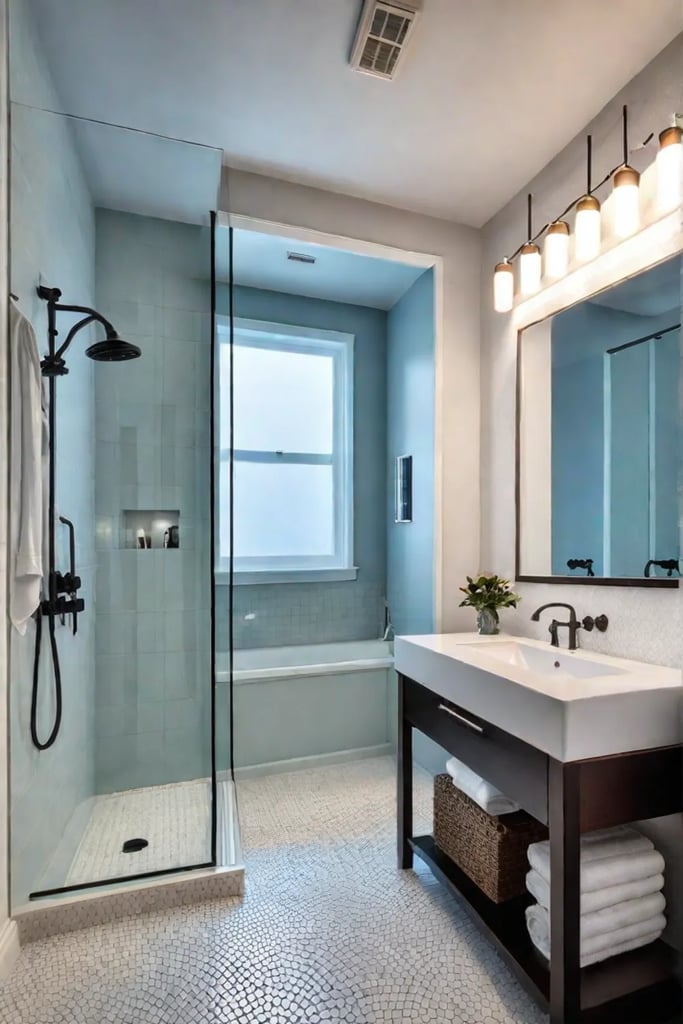 bright bathroom layered lighting