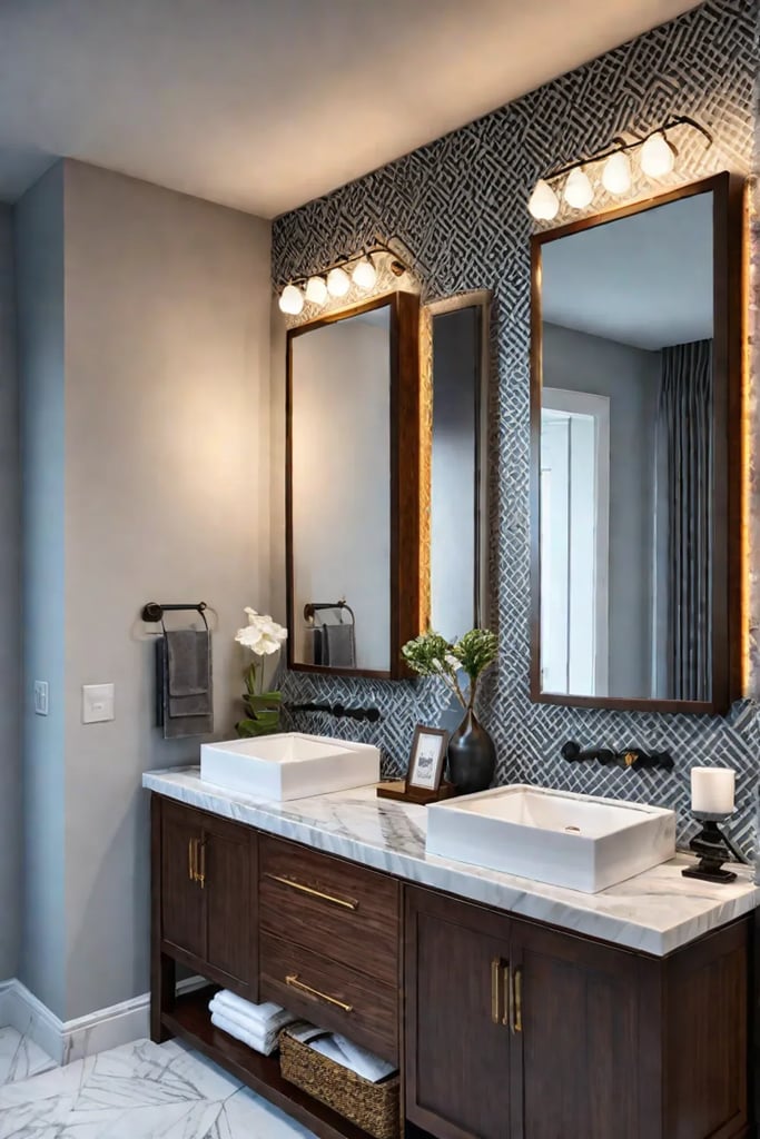 chic bathroom sconces even lighting marble countertop