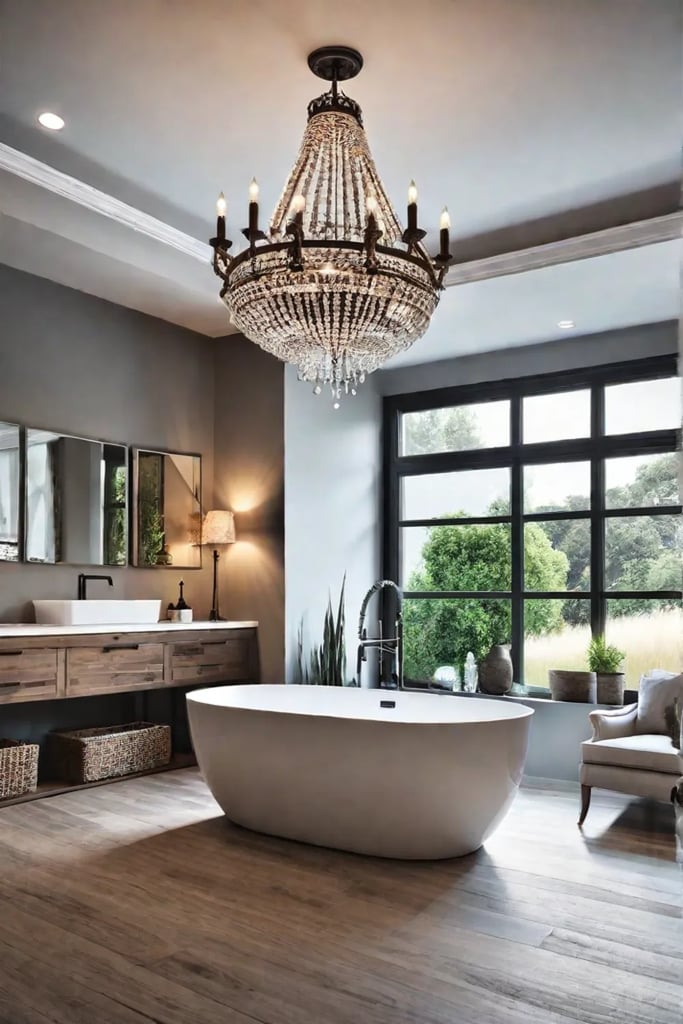 modern farmhouse bathroom natural and artificial light