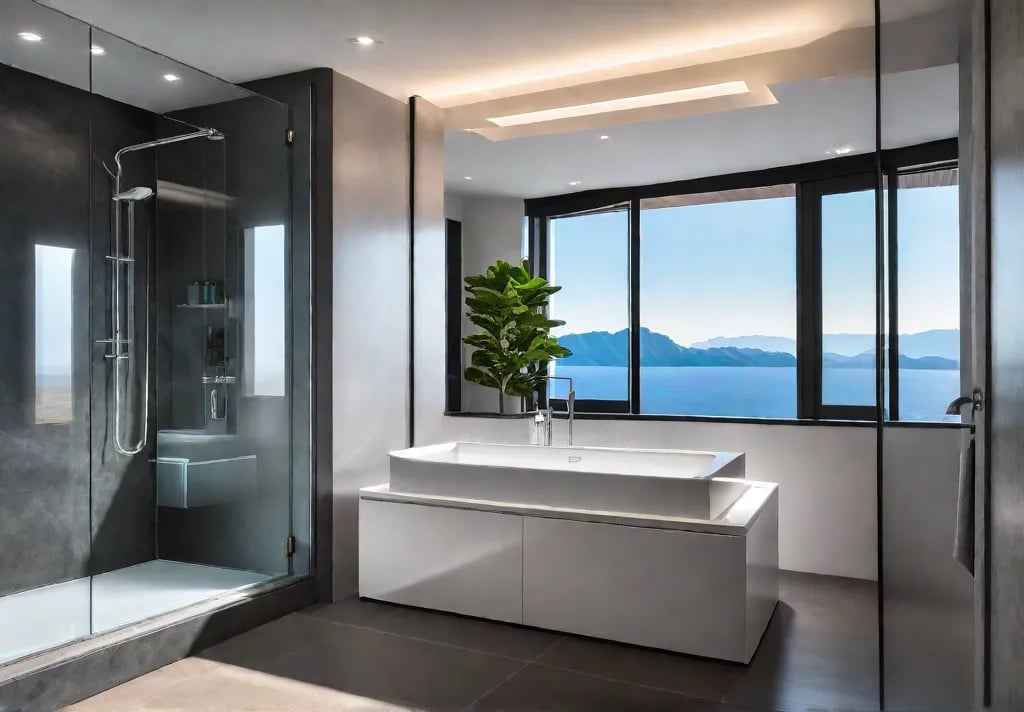 A small chic bathroom bathed in soft natural light The room featuresfeat