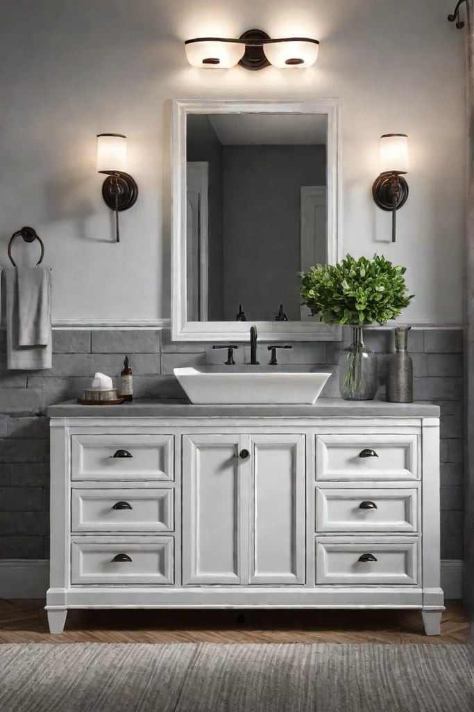 DIY bathroom makeover with painted vanity and vessel sink