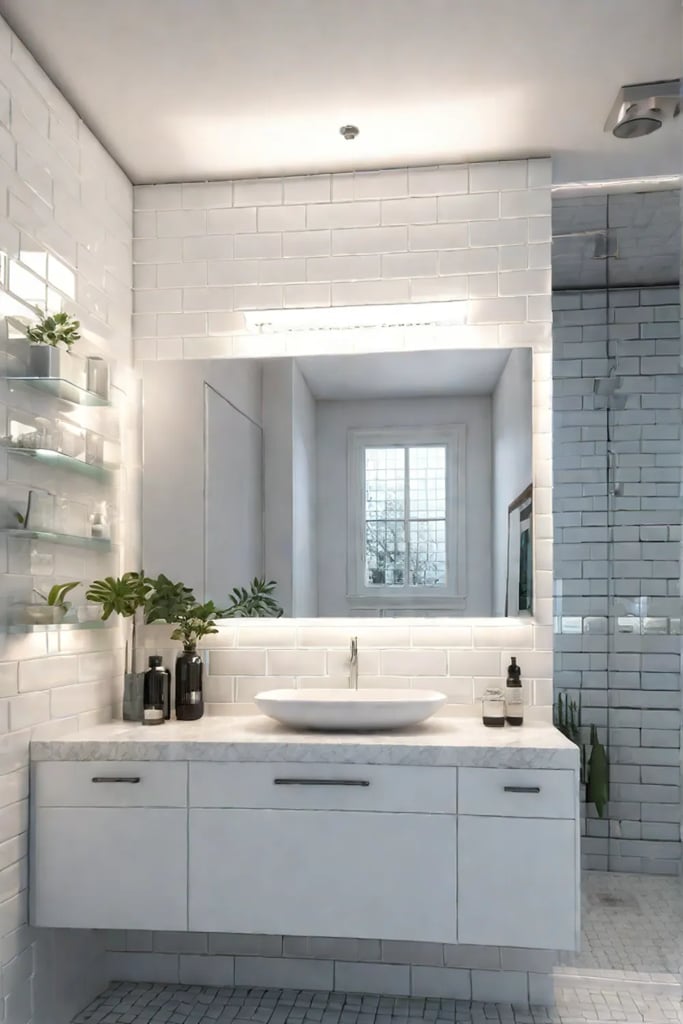 Minimalist bathroom with subway tiles and natural light