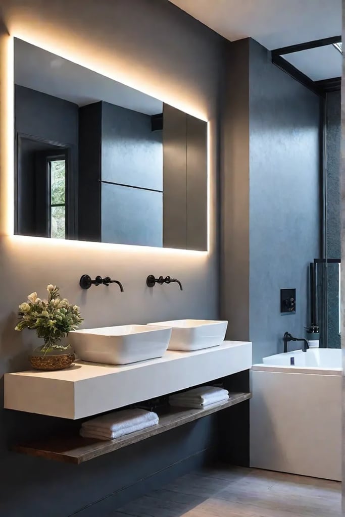 Modern bathroom with a rectangular mirror