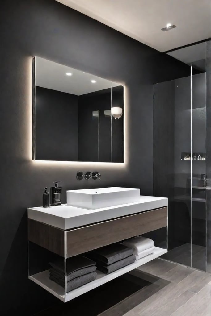 Modern small bathroom with LED strip lighting