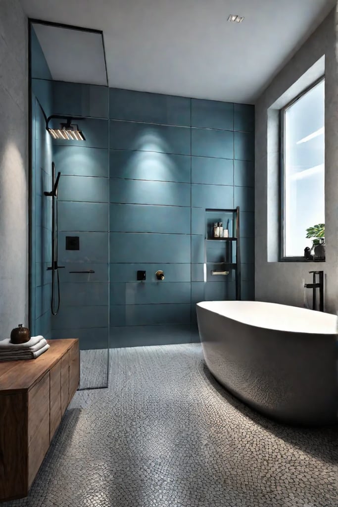 Mosaic tile shower floor for slip resistance