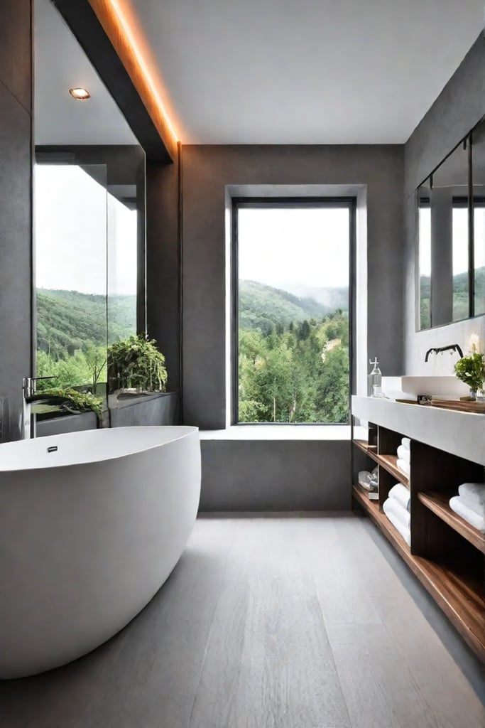 Narrow bathroom appearing wider with mirror