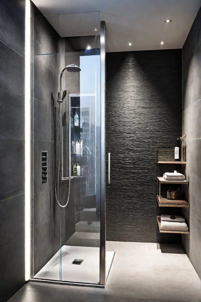 Small bathroom shower with builtin niches