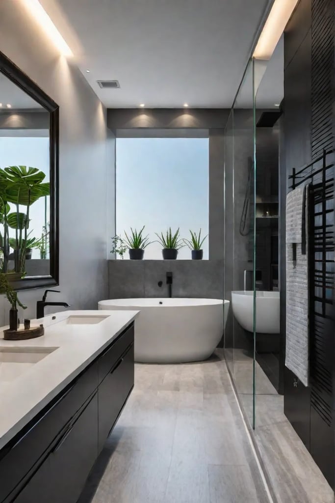 Small bathroom with ambient task and accent lighting