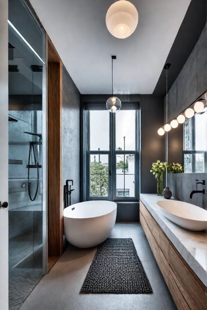 Small bathroom with mirror reflecting natural light