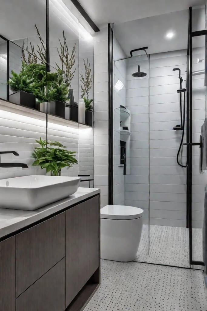 Spacesaving bathroom with vertical shelving