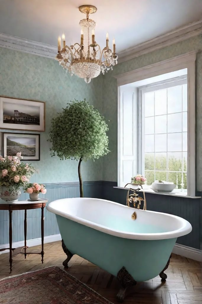 Vintageinspired bathroom with pastel colors