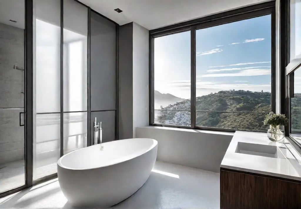 A small bathroom with a corner sink made of sleek white porcelainfeat