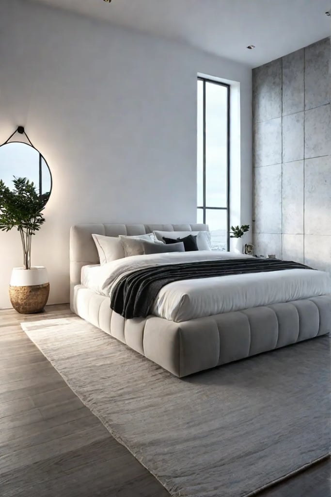 Bedroom with a gallery wall of mirrors