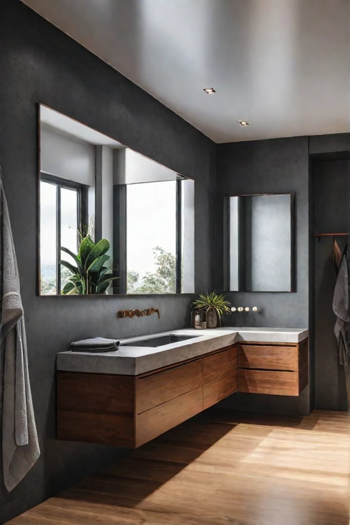 Concrete countertop wood vanity mixed materials bathroom