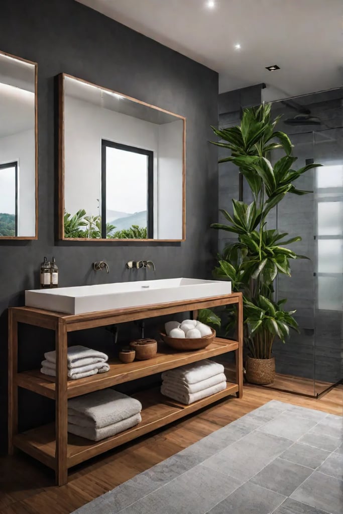 Cozy bathroom with wooden sink