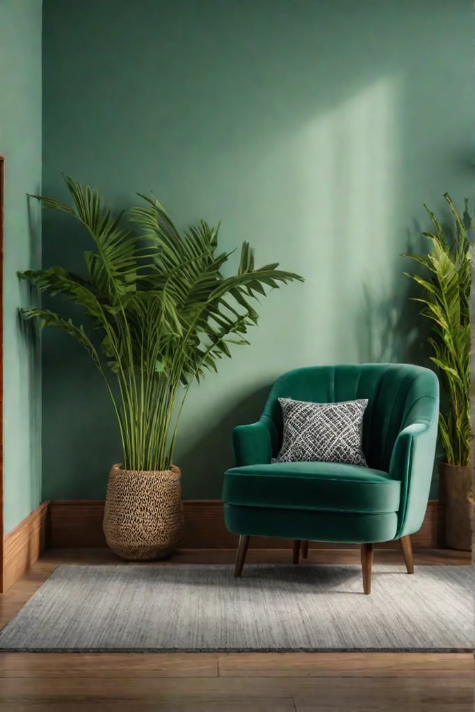 Green bedroom with cozy reading nook