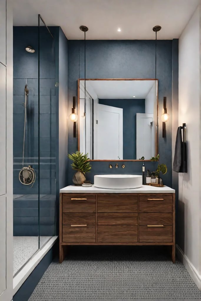 Inviting bathroom highlighting warmth of wood sink