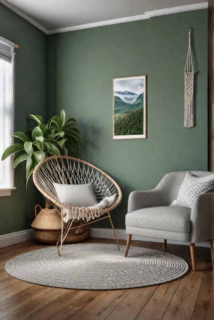 Inviting bedroom with green color scheme and cozy accents