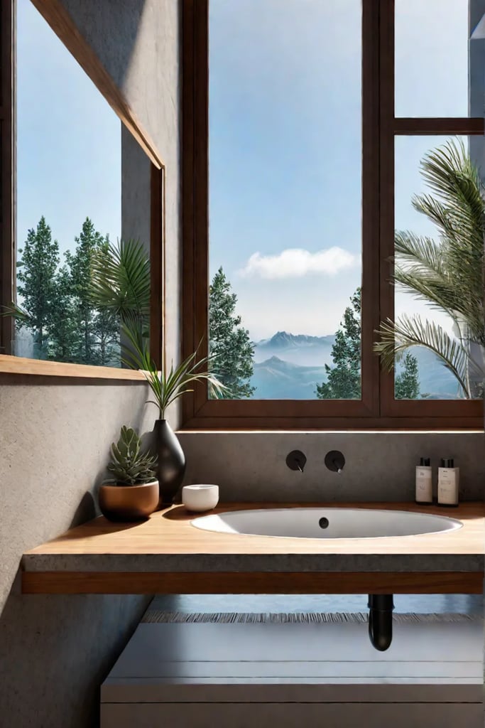 Modern bathroom natural light contrasting textures
