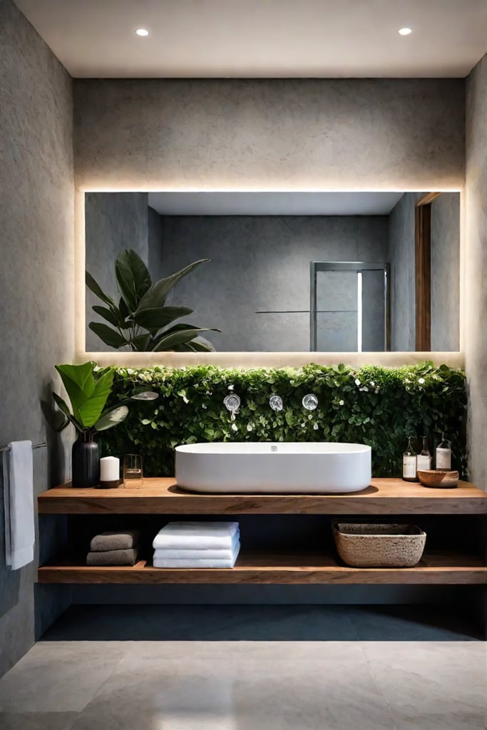 Natural bathroom stone sink wooden accents