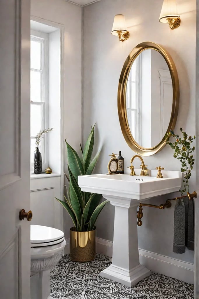 Pedestal sink modern bathroom vintage accents