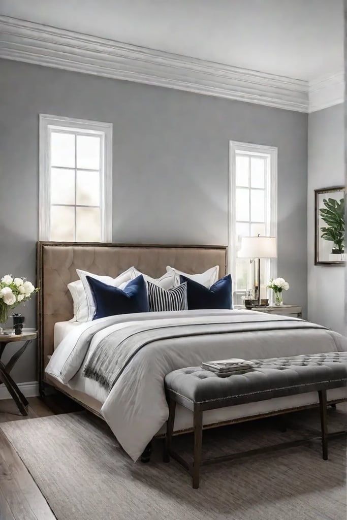 Small bedroom with light grey accent wall