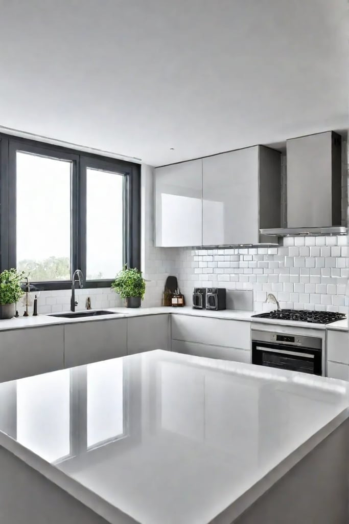 Small kitchen design maximizing space with light and reflection