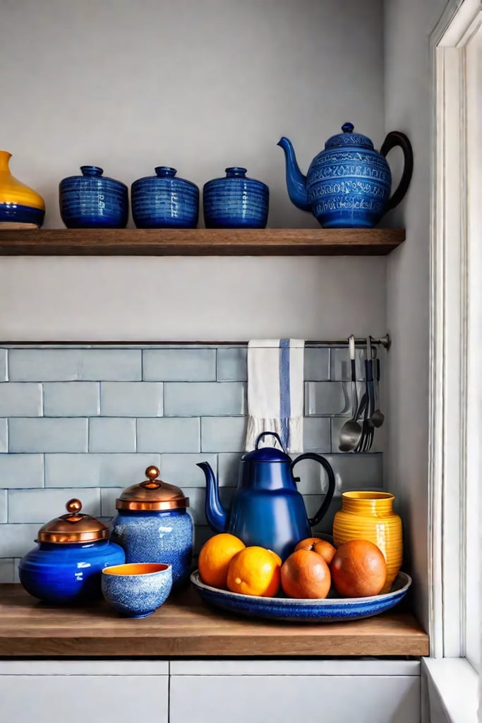 blue and orange kitchen accents