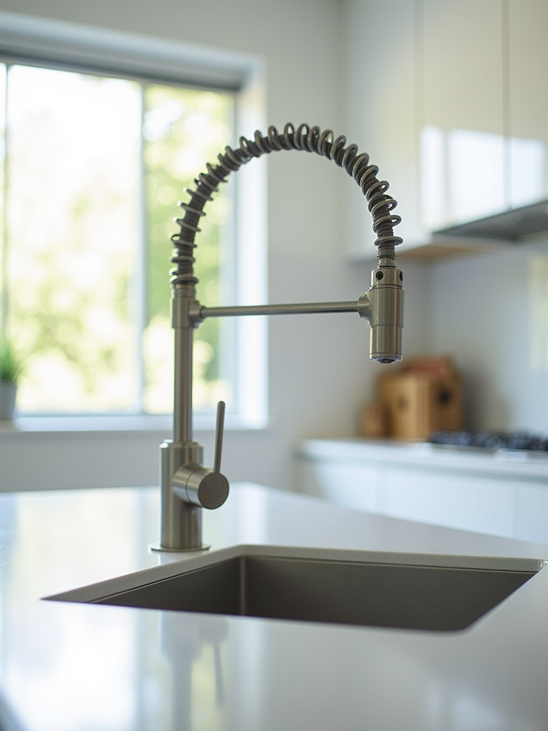 Modern kitchen sink with a sleek stainless steel pull-down faucet.