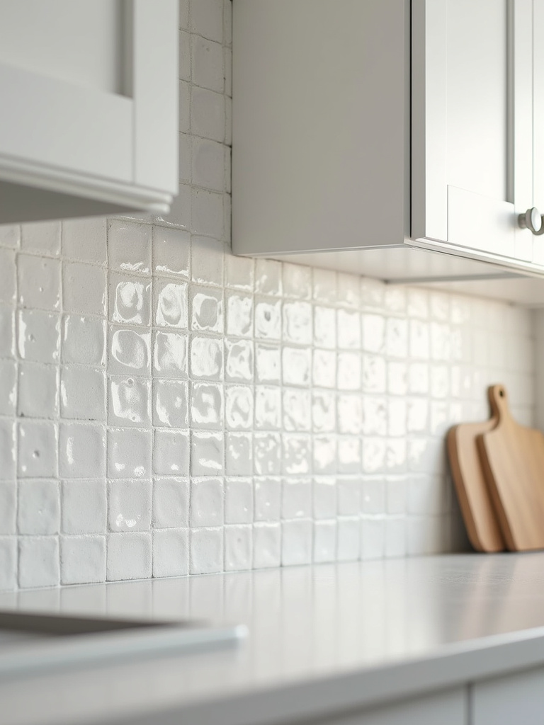White kitchen backsplash featuring textured tiles, showcasing the added depth and visual interest that texture brings to a white kitchen design.