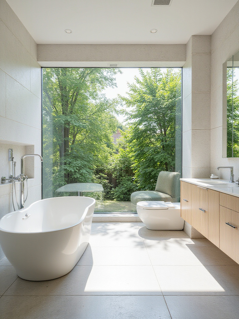 Bathroom with large window and natural light